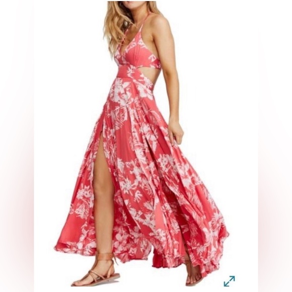Free People Floral Red Maxi Dress with Slit Size XS - Picture 2 of 15